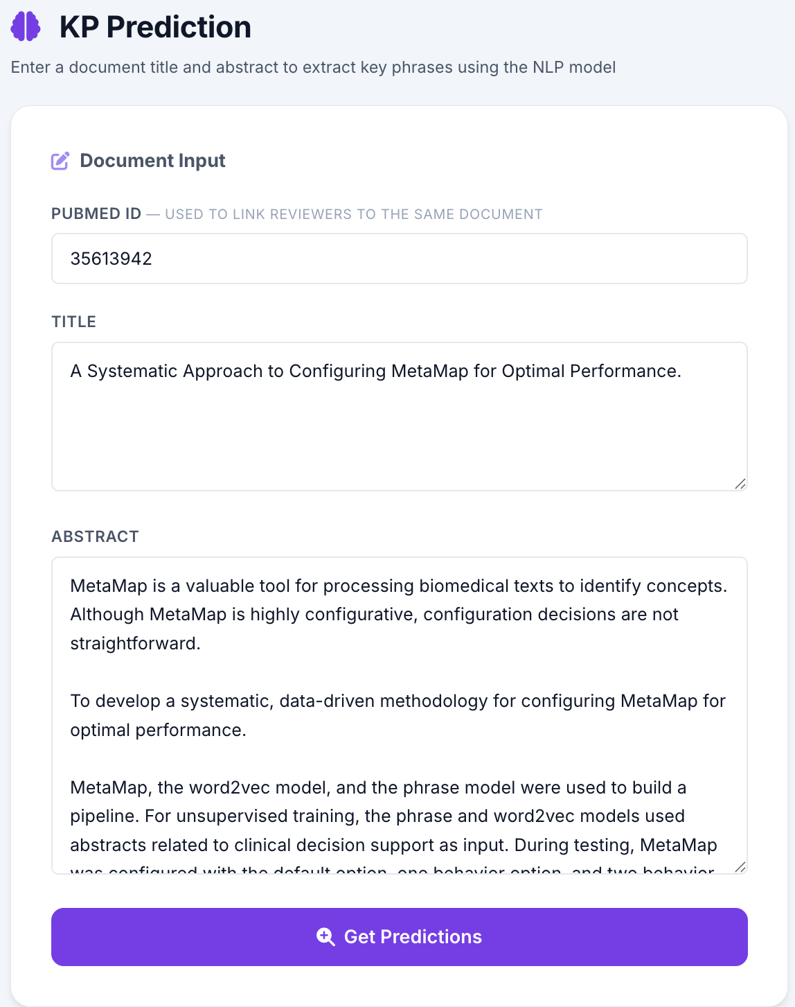 Prediction input form